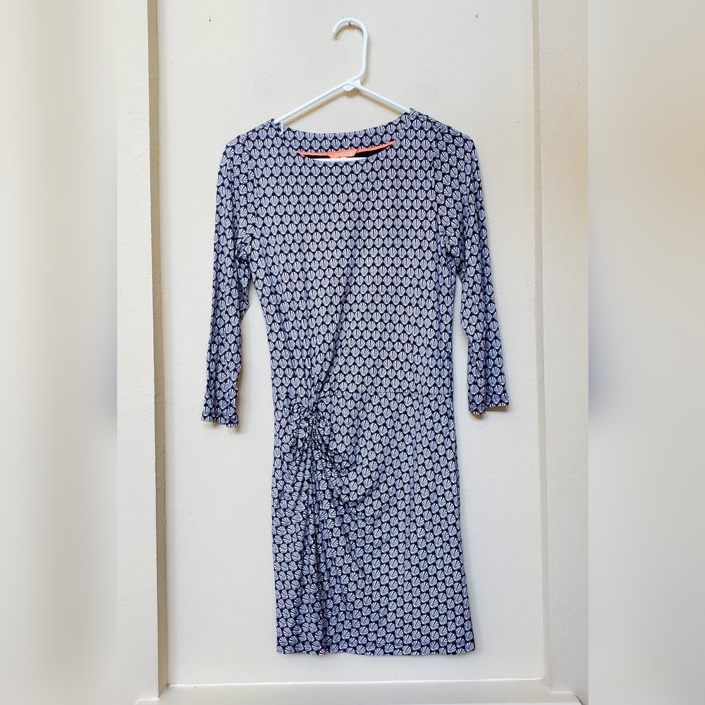 Joules Navy Shell Side Rouched Long Sleeve Dress.  Size 4
